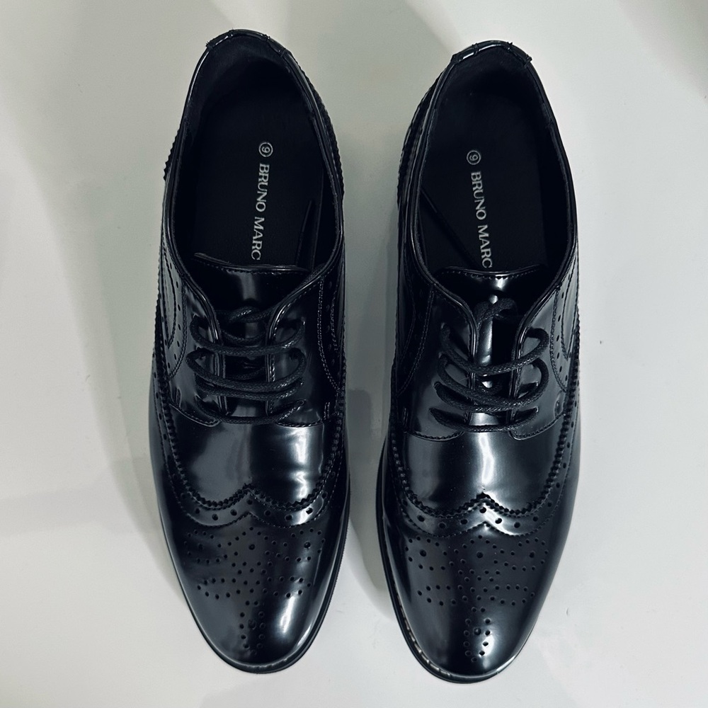 Bruno Marc Men's Black Wingtip Derby Shoes